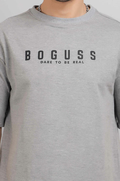 Boguss Print Oversized Melange Grey T-Shirt