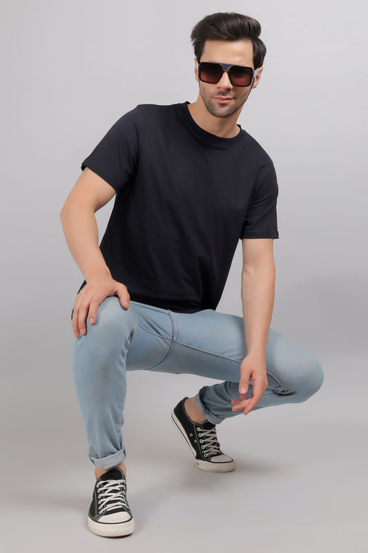 Navy Blue Plain Round Neck T-Shirt