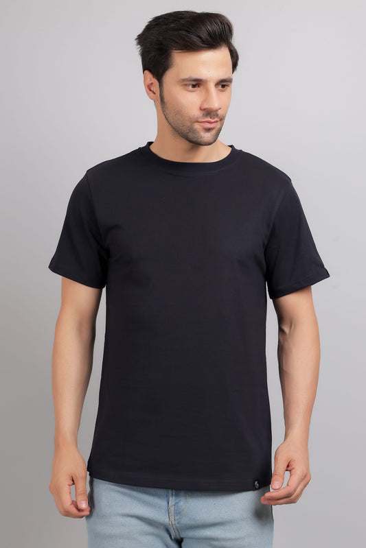 Navy Blue Plain Round Neck T-Shirt