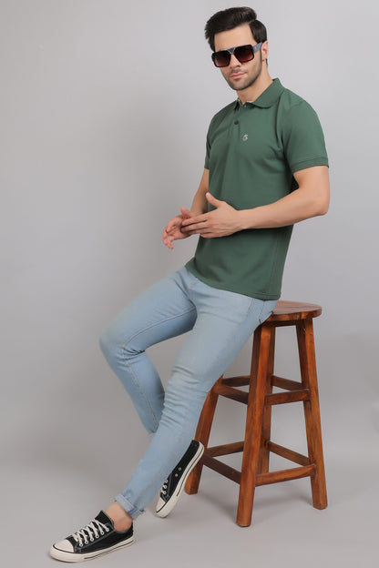 M Olive Plain Polo T-Shirt