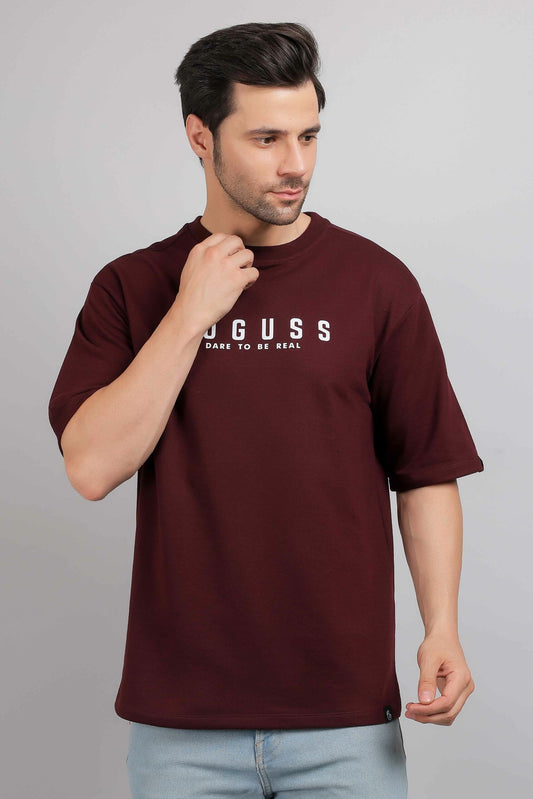 Boguss Print Oversized Wine T-Shirt