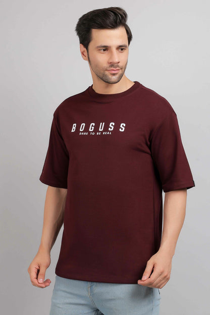 Boguss Print Oversized Wine T-Shirt