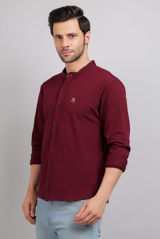 Wine Plain Mandarin Collar Shirt