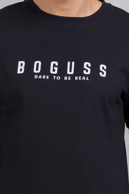 Boguss Print Round Neck Navy Blue T-Shirt