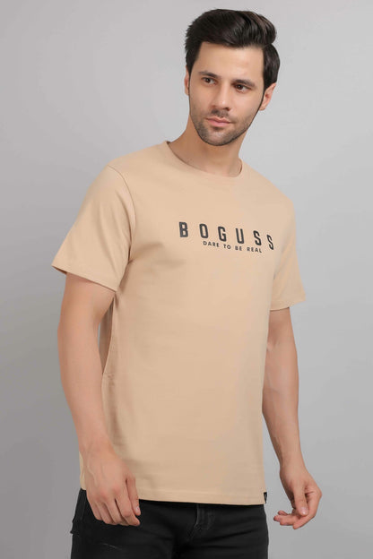 Boguss Print Round Neck Beige T-Shirt