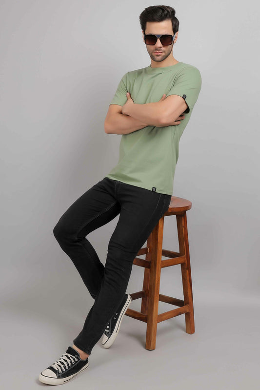 Sage Green Plain Round Neck T-Shirt