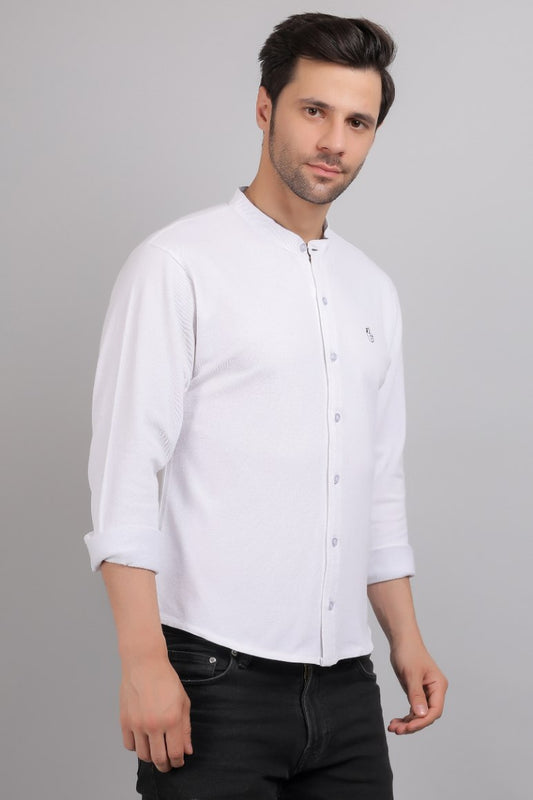 White Plain Mandarin Collar Shirt