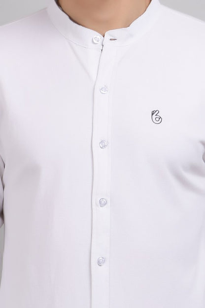 White Plain Mandarin Collar Shirt