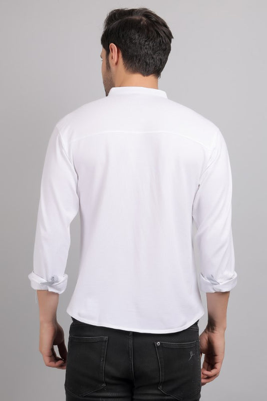 White Plain Mandarin Collar Shirt
