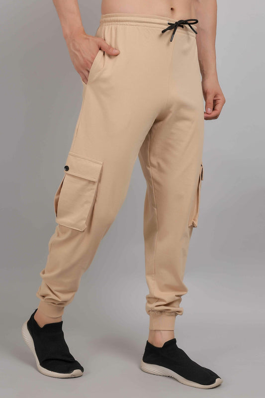 Beige Cotton Cargo Jogger